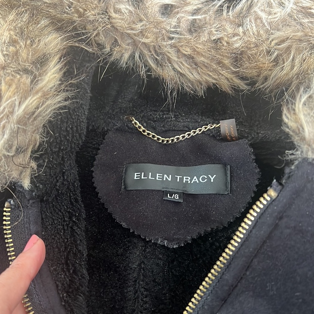 Ellen Tracy Faux Suede & Fur Hooded Coat - Picture 8 of 15